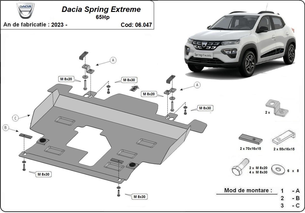 Ocelový kryt olejové vany pro Dacia Spring Extreme 2023 - 2024, všechny motory