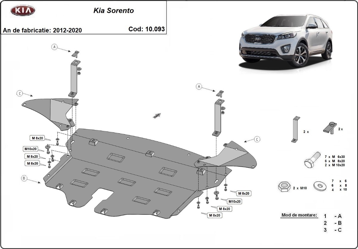 Ocelový kryt olejové vany pro Kia Sorento UM 2012 - 2020, všechny motory