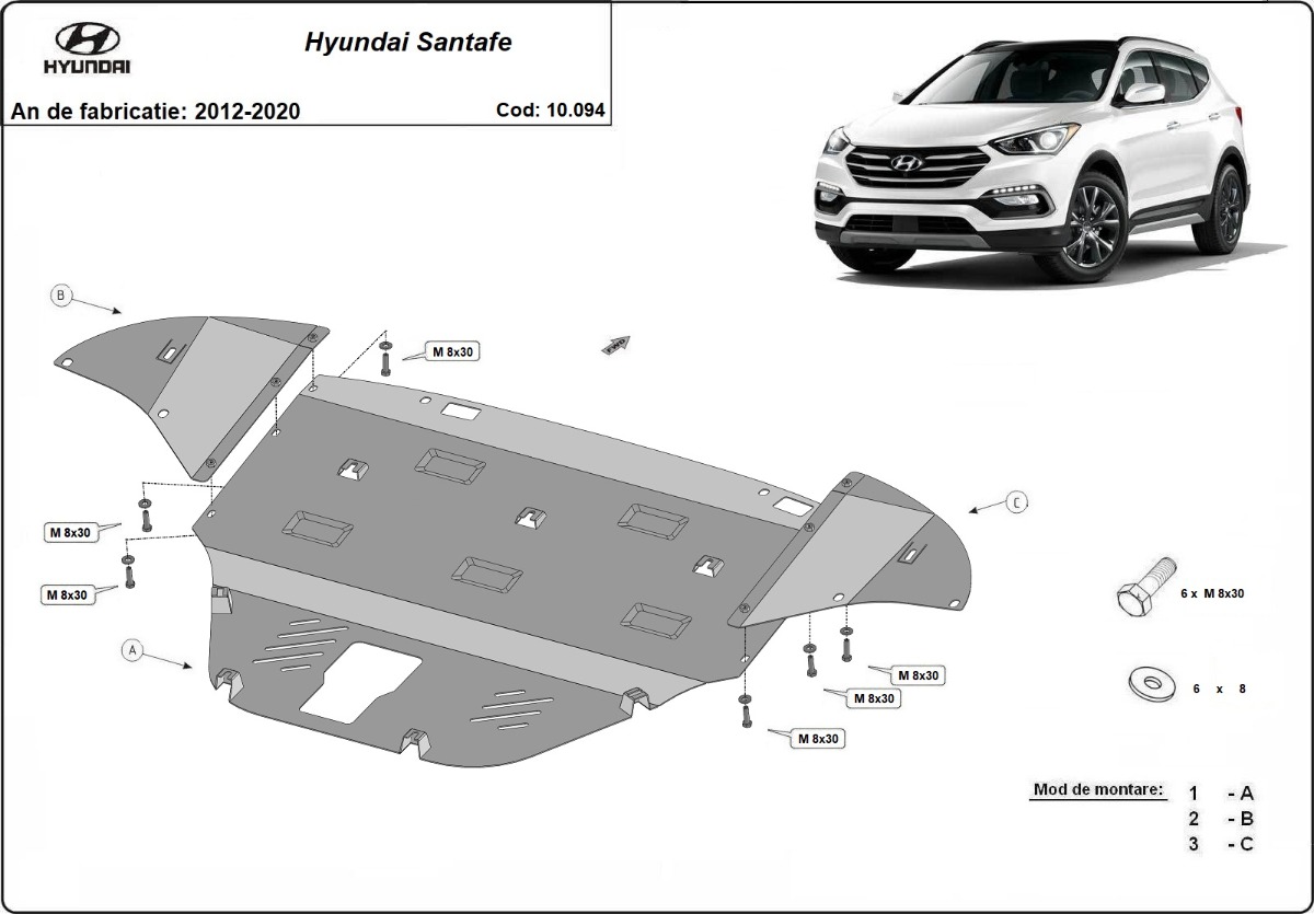 Ocelový kryt olejové vany pro Hyundai Santa Fe 2018 - 2023, všechny motory