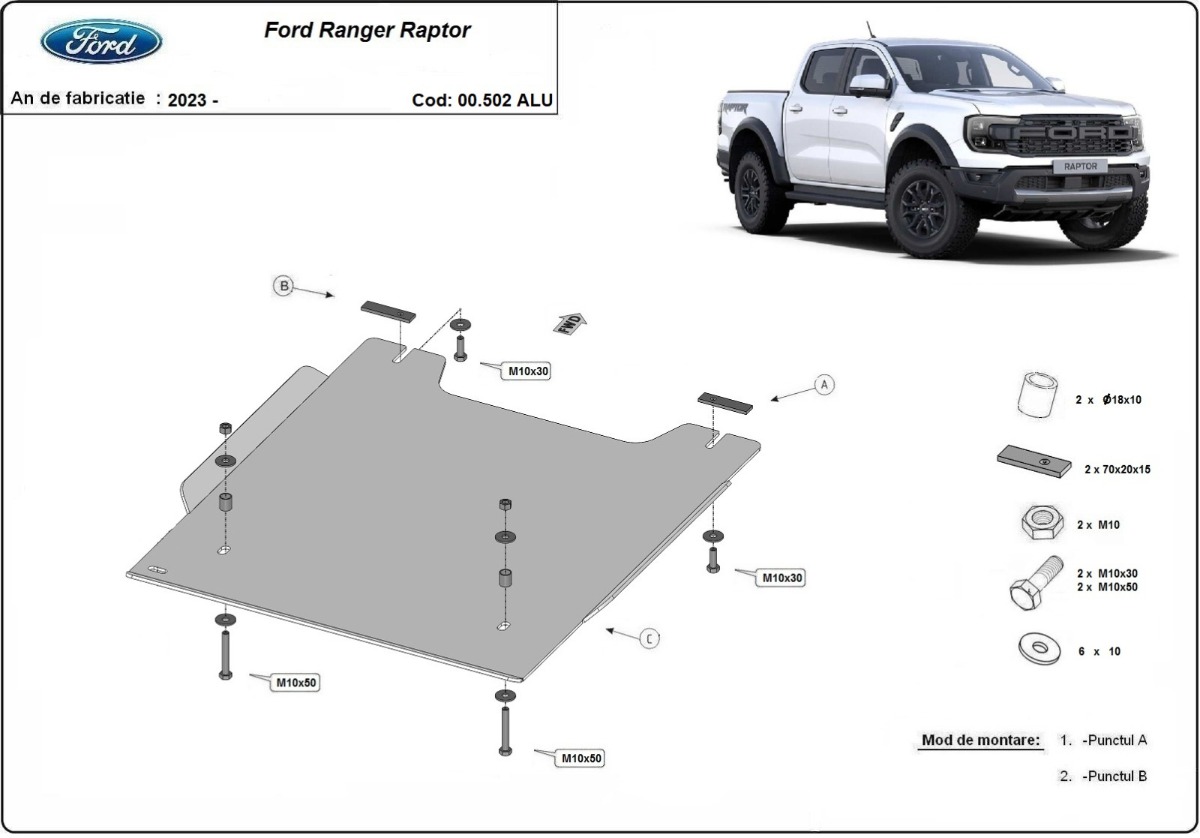 Hliníkový kryt rozdělovací převodovky pro Ford Ranger Raptor 2023 - 2026, všechny motory