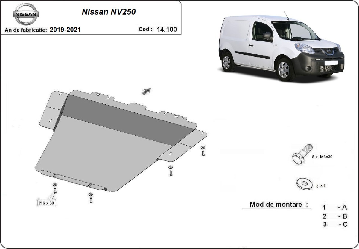 Ocelový kryt olejové vany pro Nissan NV250 2019 - 2021, všechny motory