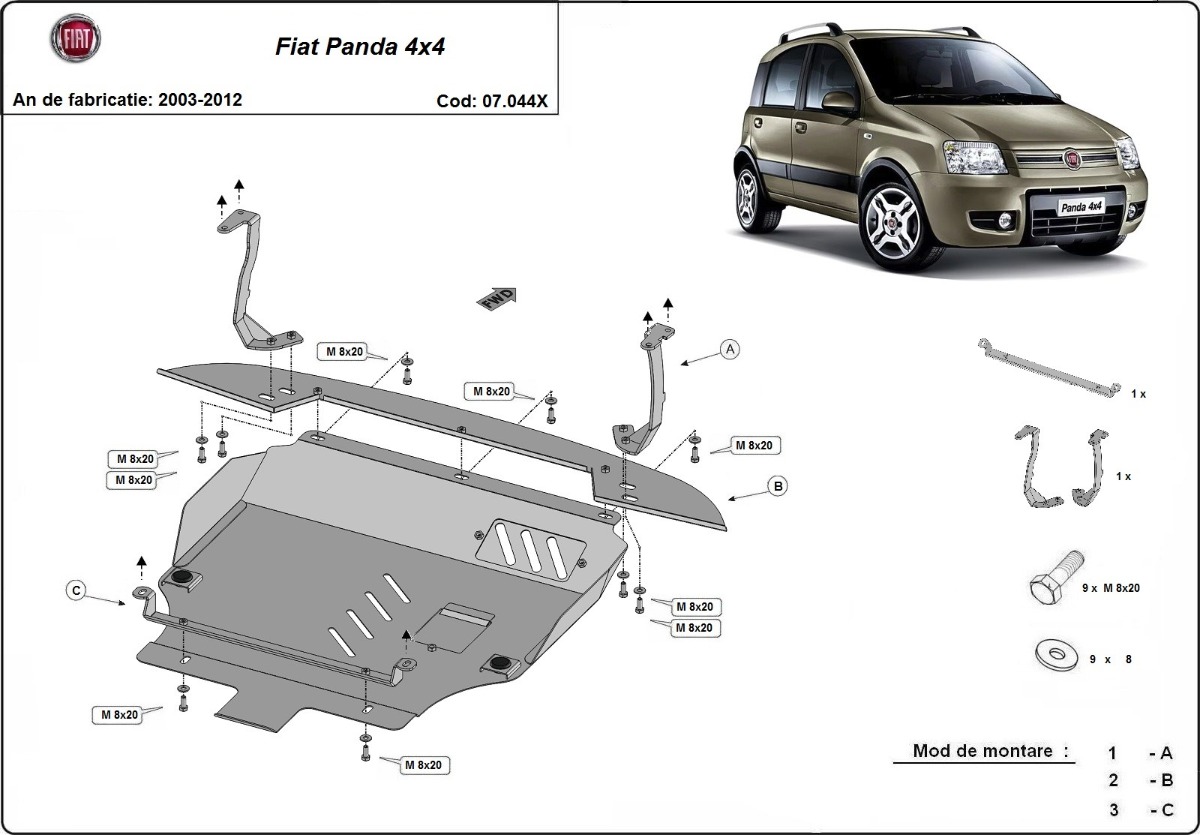 Ocelový kryt olejové vany pro Fiat Panda 4x4 2003 - 2012, všechny motory