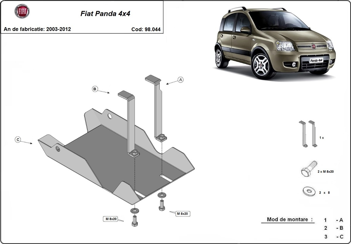 Ocelový kryt diferenciálu pro Fiat Panda 4x4 2003 - 2012, 4x4