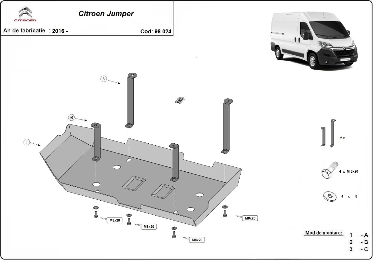 Ocelový kryt nádrže AdBlue pro Citroen Jumper 2016 - 2026, všechny motory