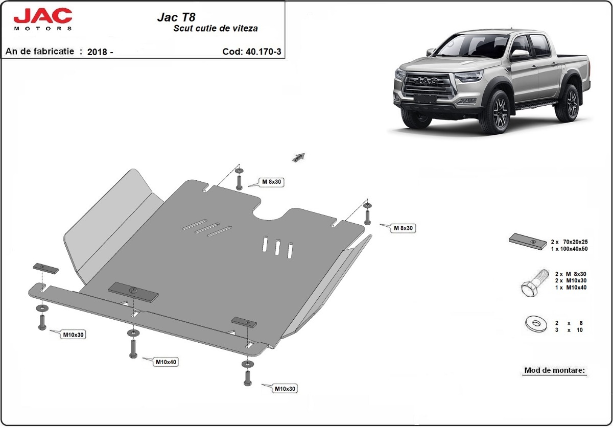 Ocelový kryt převodovky pro Jac T8 2018 - 2026, všechny motory