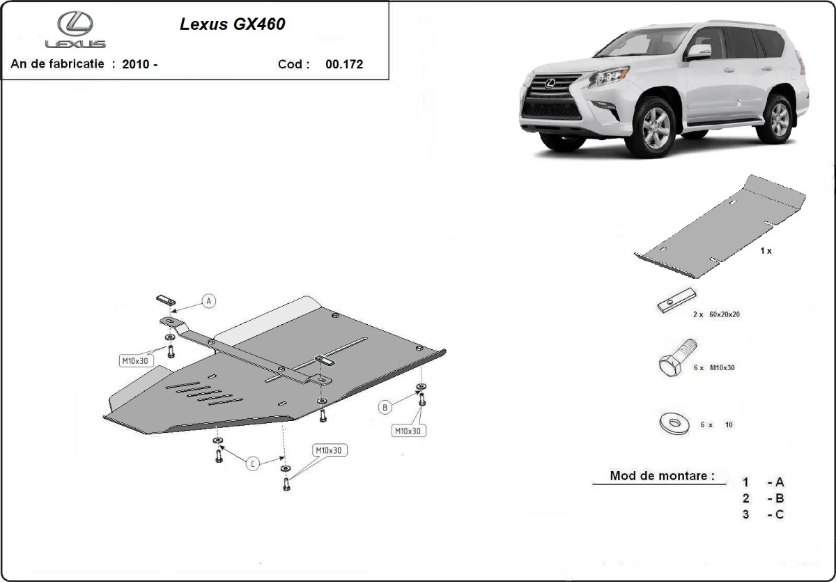 Ocelový kryt převodovky pro Lexus GX460 2010 - 2026, všechny motory