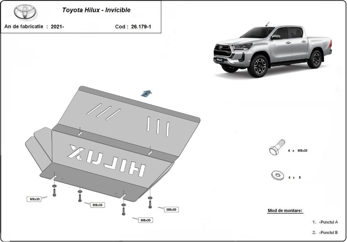 Ocelový kryt chladiče pro Toyota Hilux Invincible 2021 - 2026, všechny motory