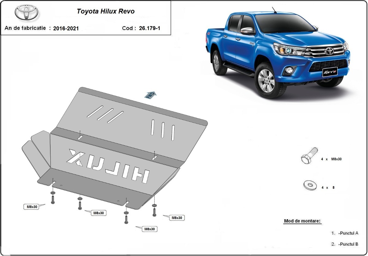 Ocelový kryt chladiče pro Toyota Hilux Revo 2016 - 2026, všechny motory