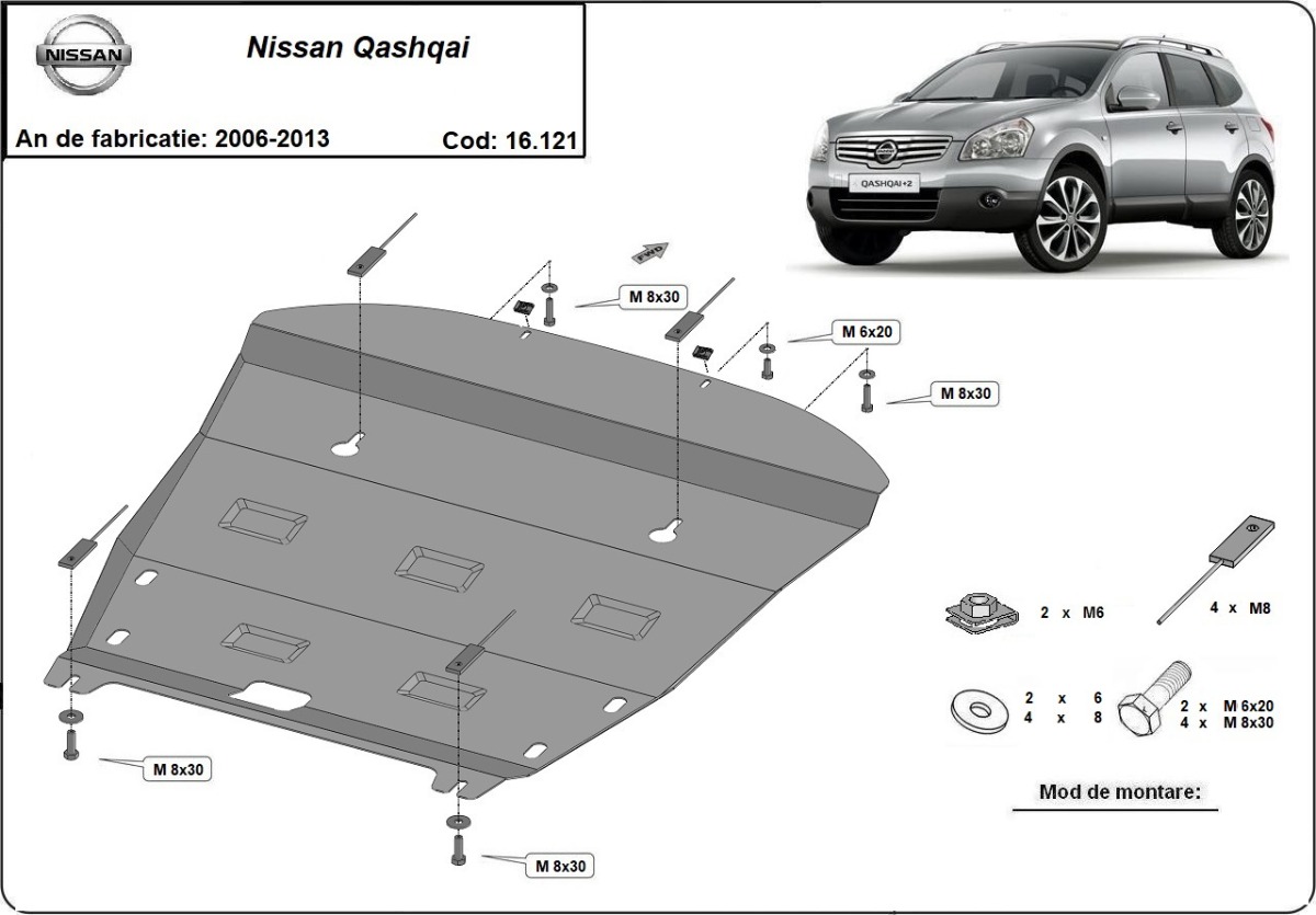 Ocelový kryt olejové vany pro Nissan Qashqai J10 2006 - 2013, všechny motory
