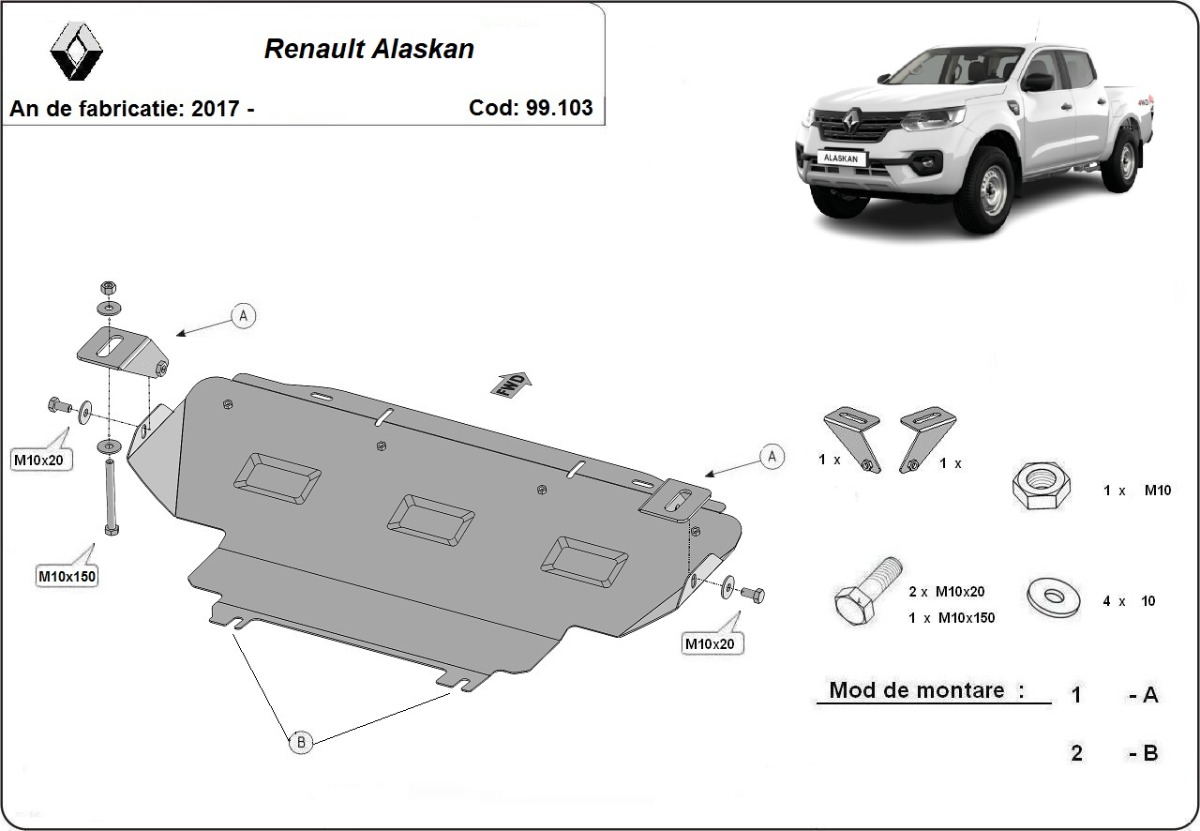 Ocelový kryt chladiče pro Renault Alaskan 2017 - 2026, všechny motory