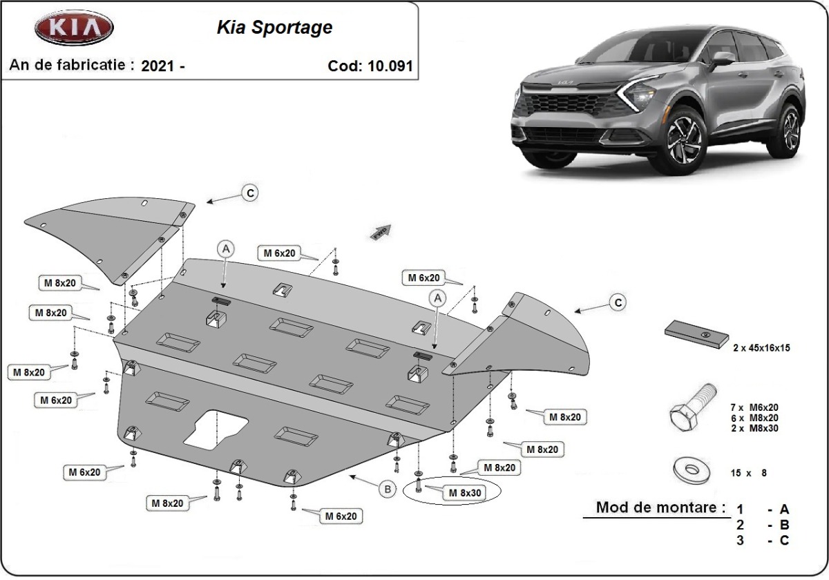 Ocelový kryt olejové vany pro Kia Sportage 2021 - 2026, všechny motory