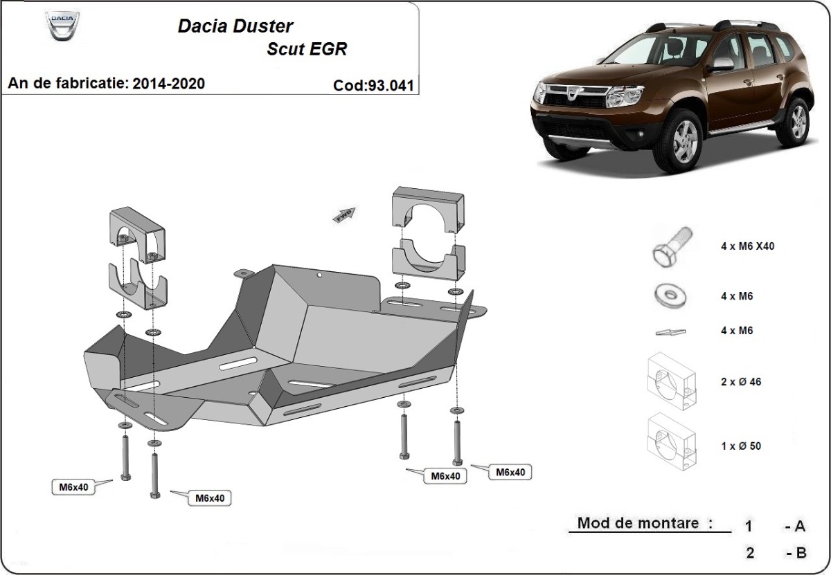 Ocelový kryt ventilu EGR pro Dacia Duster 2014 - 2017, všechny motory