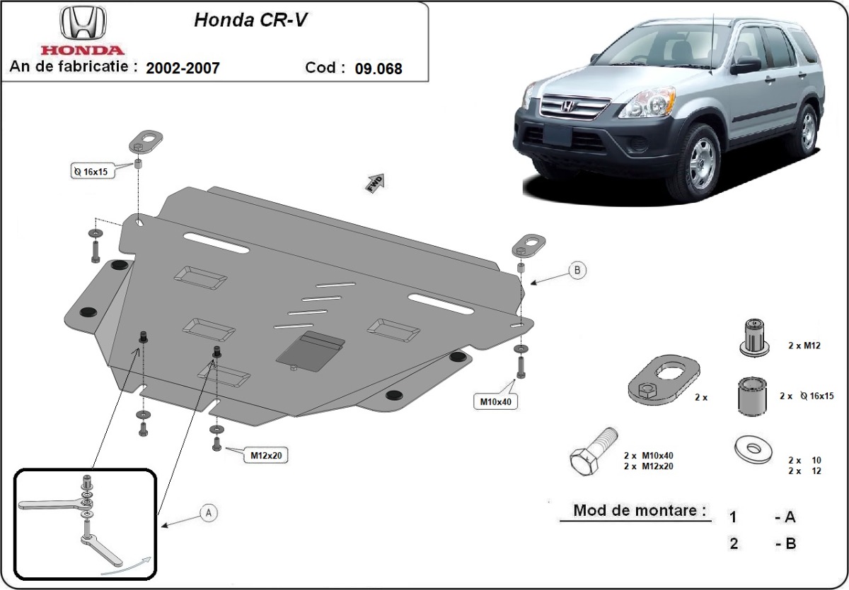 Ocelový kryt olejové vany pro Honda CR-V Gen 2 2002 - 2007, všechny motory