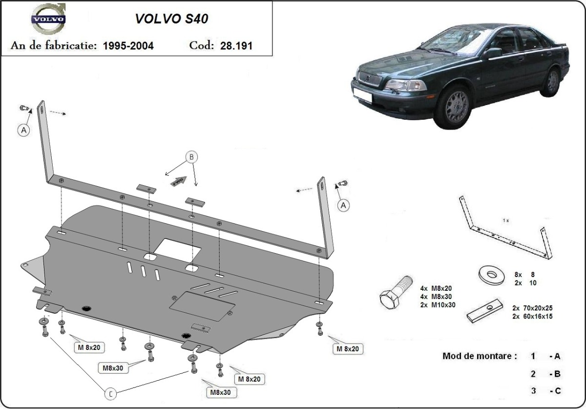 Ocelový kryt olejové vany pro Volvo S40 1995 - 2004, všechny motory