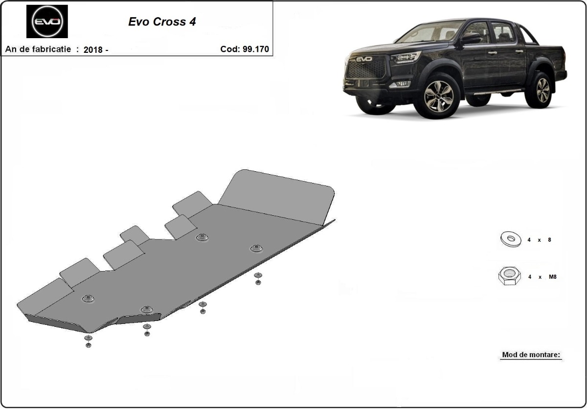 Ocelový kryt palivové nádrže pro Evo Cross 4 2018 - 2026, všechny motory