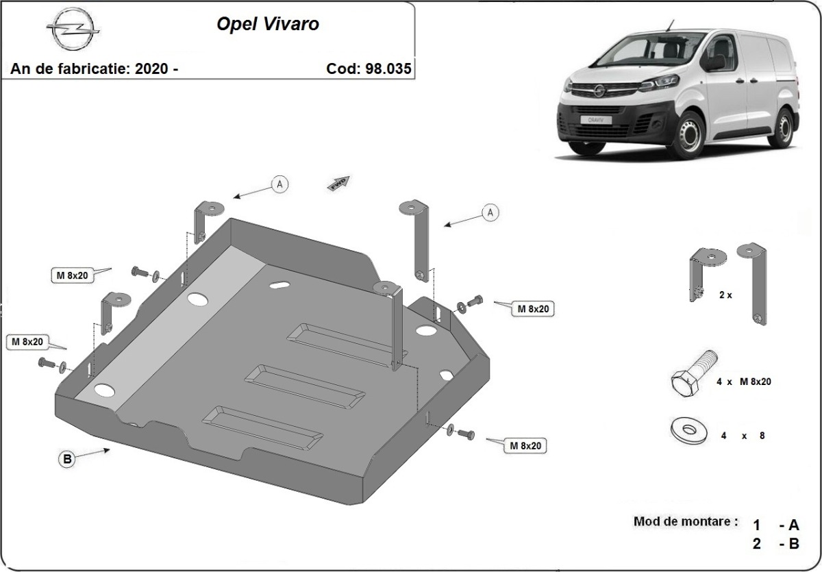 Ocelový kryt nádrže AdBlue pro Opel Vivaro C 2020 - 2026, všechny motory