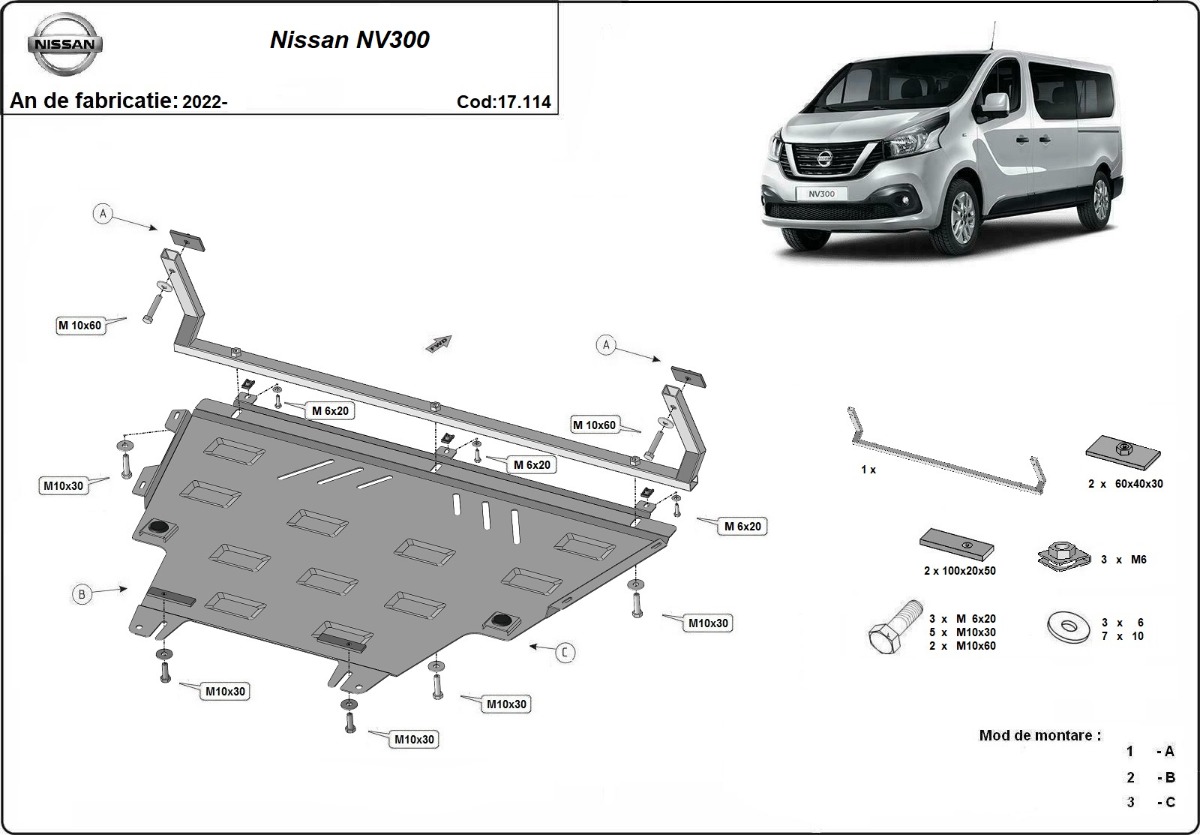 Ocelový kryt olejové vany pro Nissan NV300 2022 - 2026, všechny motory