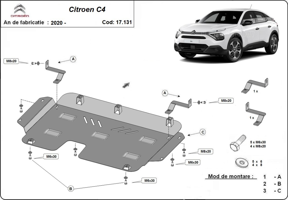 Ocelový kryt olejové vany pro Citroen C4 2020 - 2026, všechny motory
