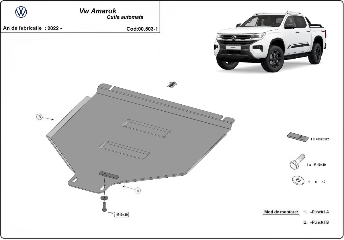 Ocelový kryt automatické převodovky pro Volkswagen Amarok 2 2022 - 2026, všechny motory