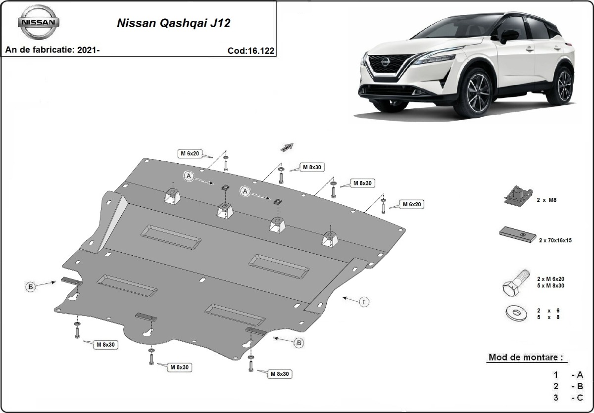 Ocelový kryt olejové vany pro Nissan Qashqai J12 2021 - 2026, všechny motory