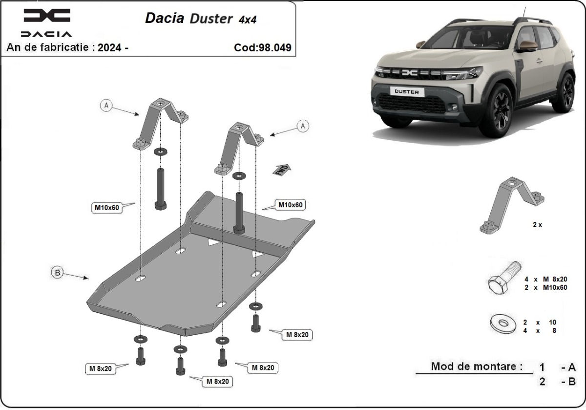 Hliníkový kryt diferenciálu pro Dacia Duster 4x4 2024 - 2026, všechny motory