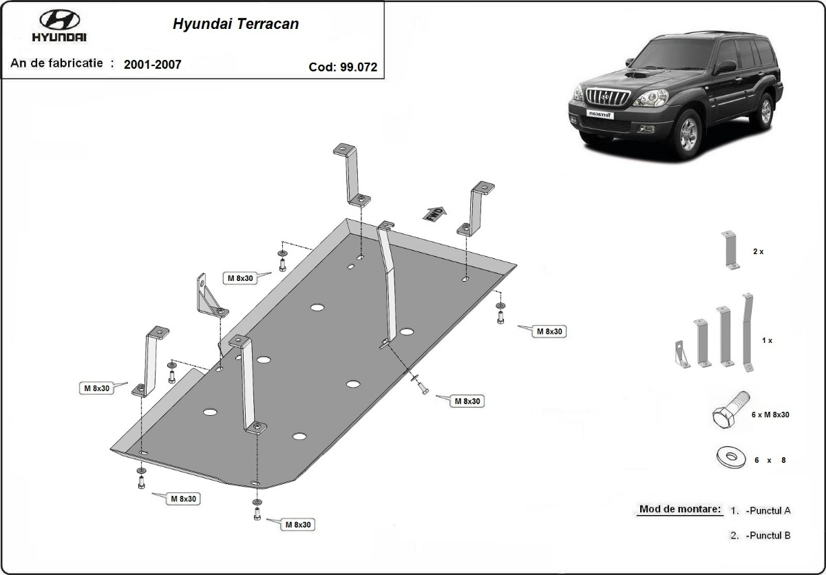 Ocelový kryt palivové nádrže pro Hyundai Terracan 2001 - 2007, všechny motory