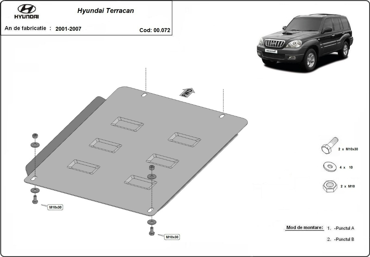 Ocelový kryt převodovky pro Hyundai Terracan 2001 - 2007, všechny motory