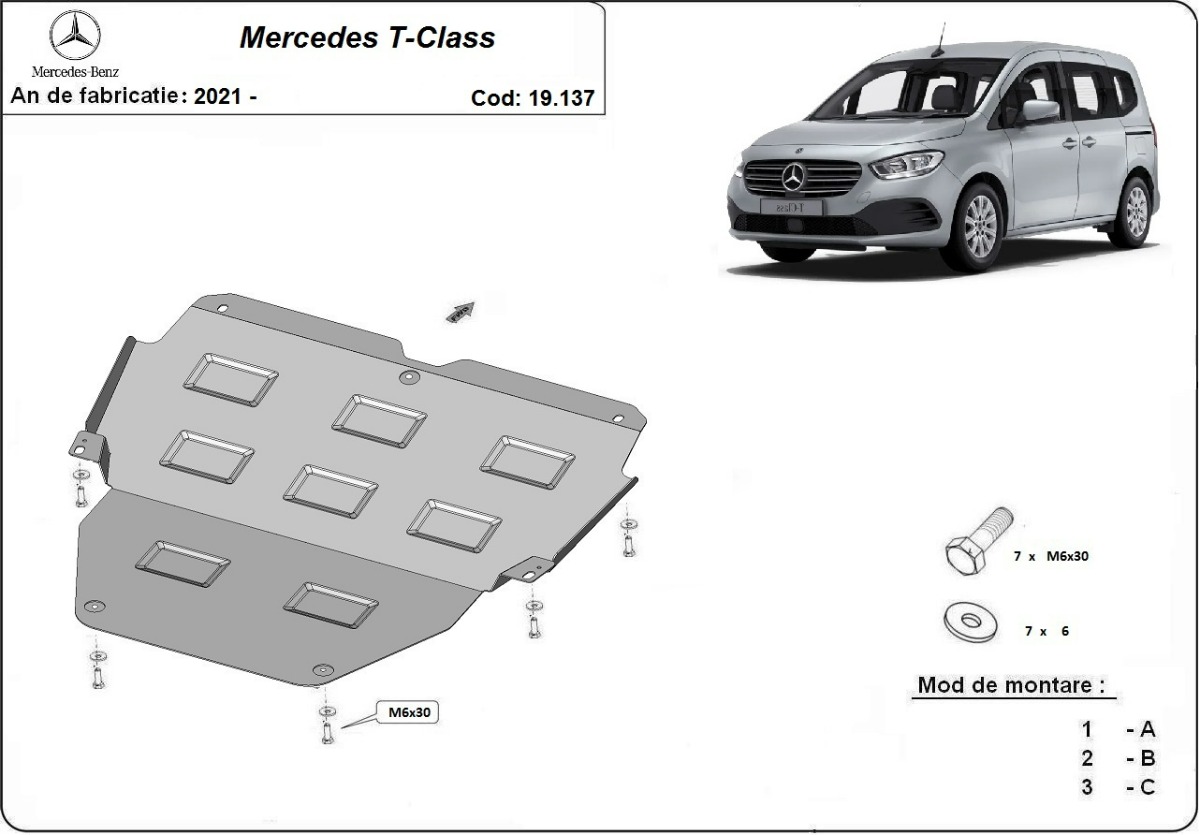 Ocelový kryt olejové vany pro Mercedes T-Classe 2021 - 2026, všechny motory