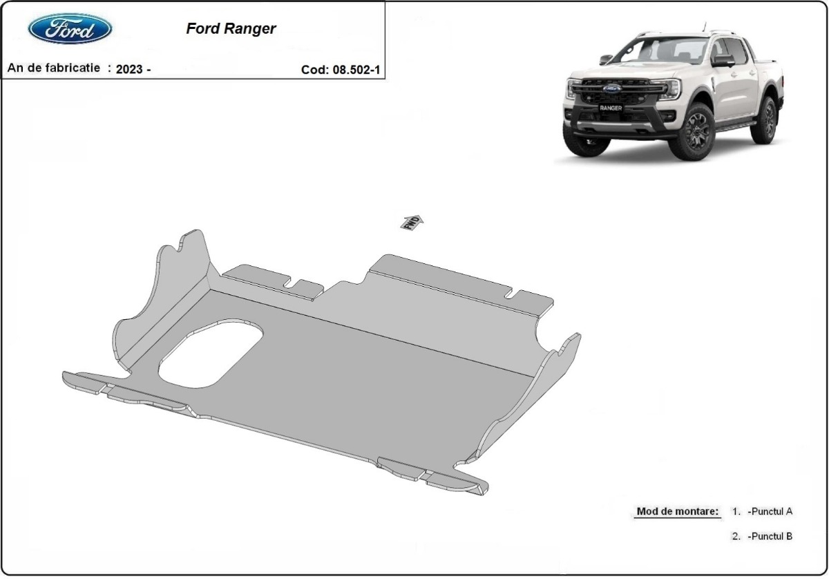 Ocelový kryt olejové vany pro Ford Ranger 2023 - 2026, všechny motory