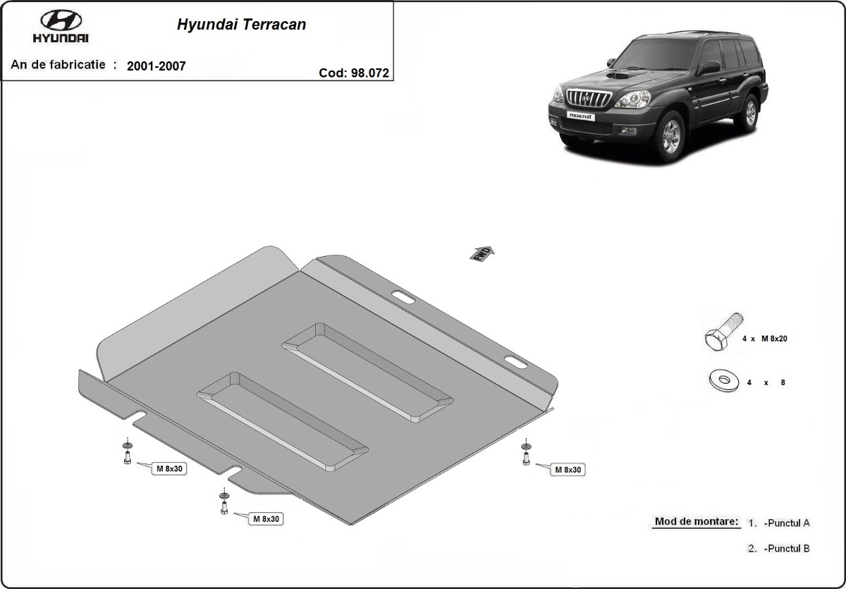 Ocelový kryt rozdělovací převodovky Hyundai Terracan 2001 - 2007, všechny motory