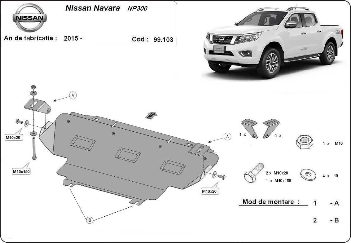 Ocelový kryt chladiče pro Nissan Navara NP300 - D23 2015 - 2021, všechny motory