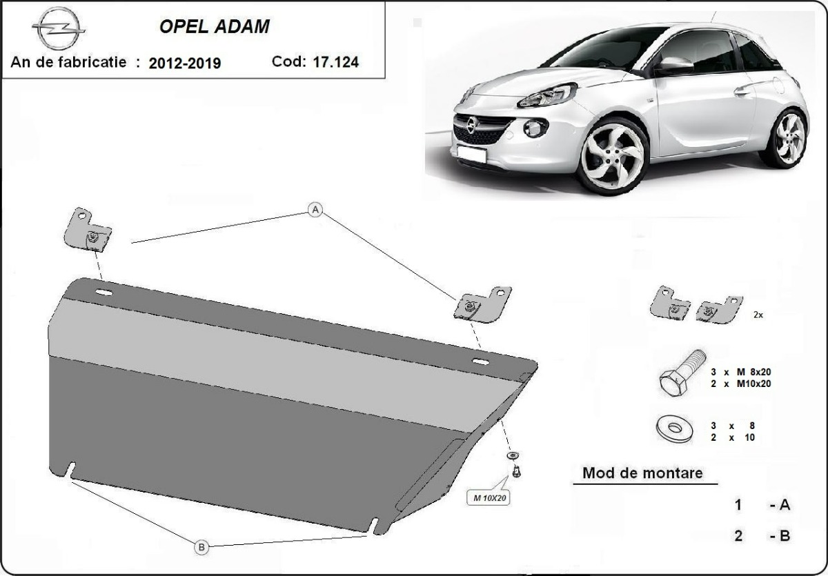 Ocelový kryt olejové vany pro Vauxhall Adam 2012 - 2019, všechny motory