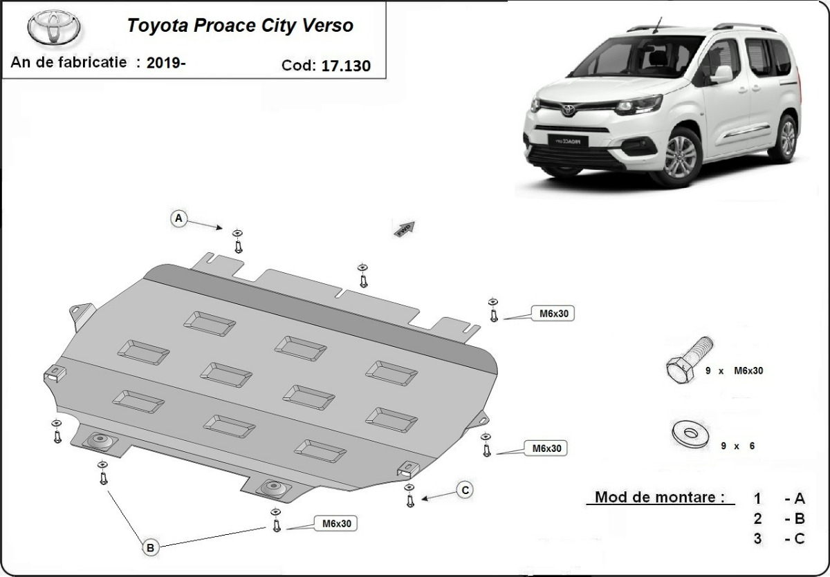 Ocelový kryt olejové vany pro Toyota Proace City Verso 2019 - 2026, 1.2 petrol, 1.5 diesel