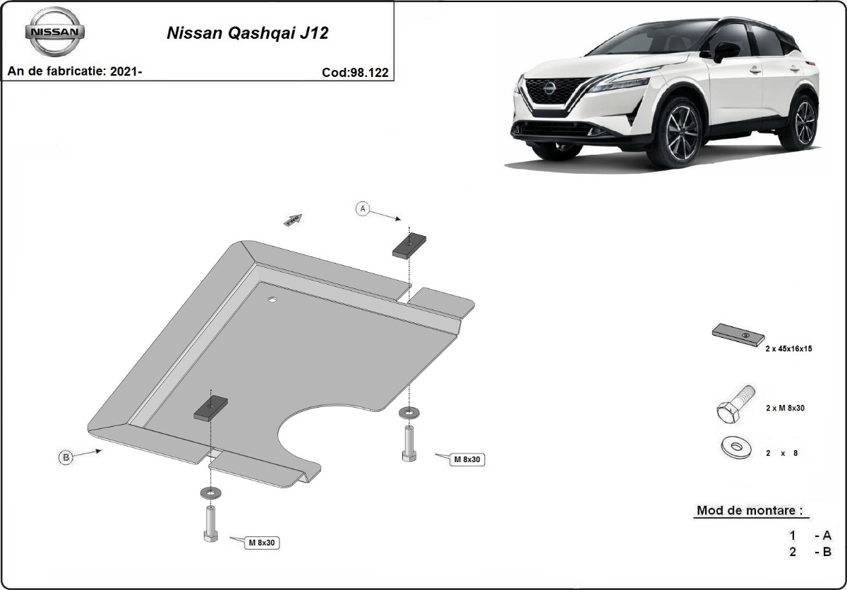 Ocelový kryt diferenciálu pro Nissan Qashqai J12 2021 - 2026, všechny motory