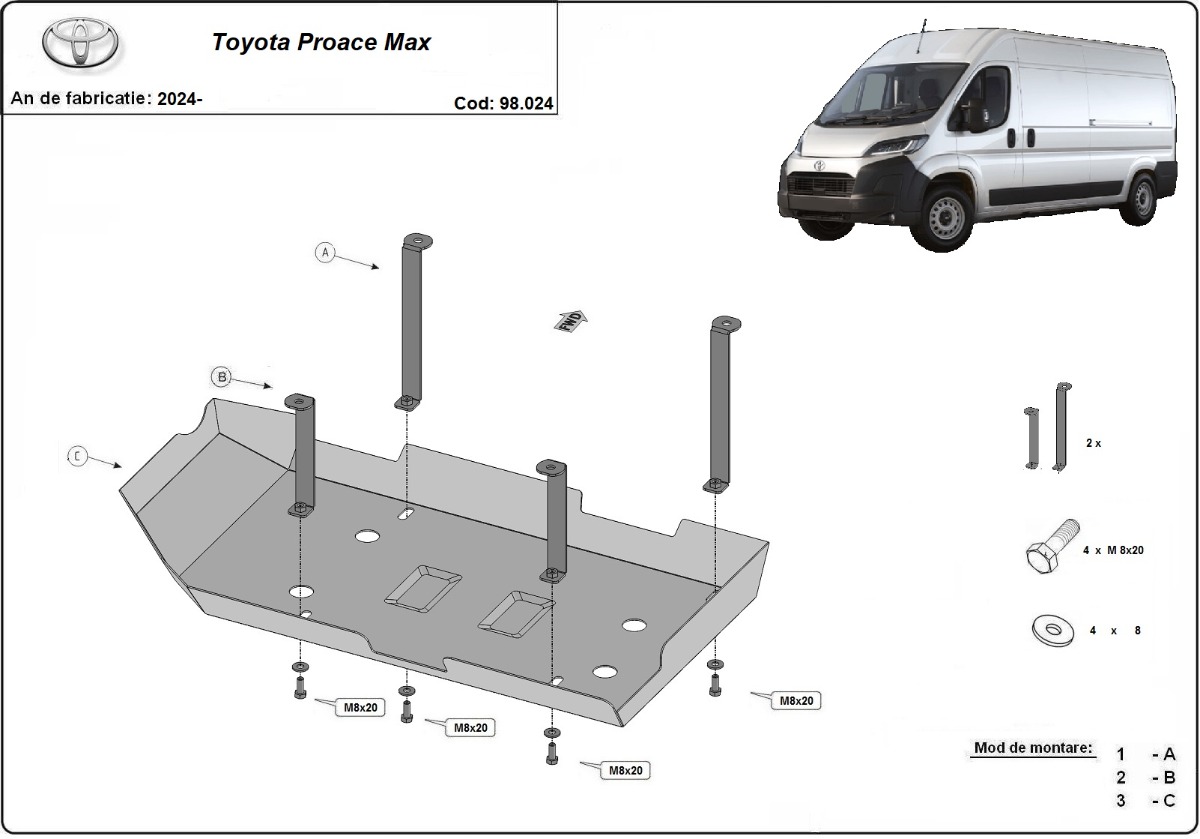 Ocelový kryt nádrže AdBlue pro Toyota Proace Max 2024 - 2026, všechny motory