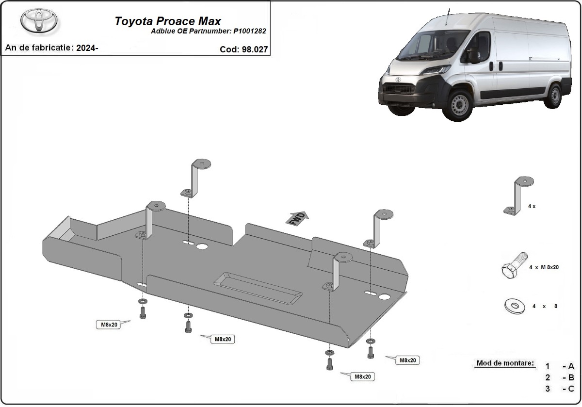 Ocelový kryt nádrže AdBlue pro Toyota Proace Max - P1001282 2024 - 2026, všechny motory