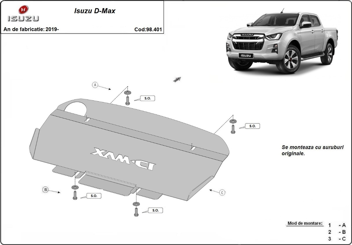 Ocelový kryt chladiče pro Isuzu D-Max 2019 - 2026, všechny motory