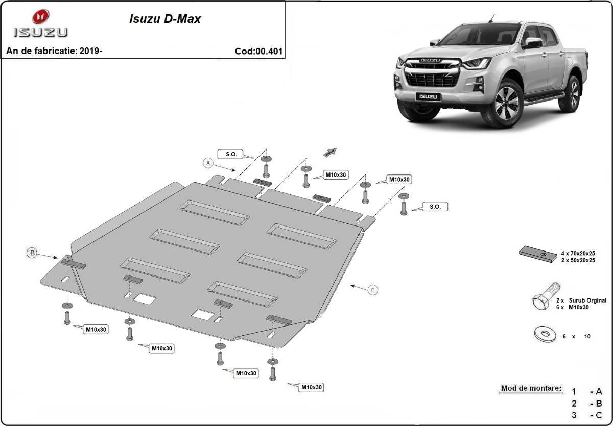 Ocelový kryt převodovky pro Isuzu D-Max 2019 - 2026, všechny motory