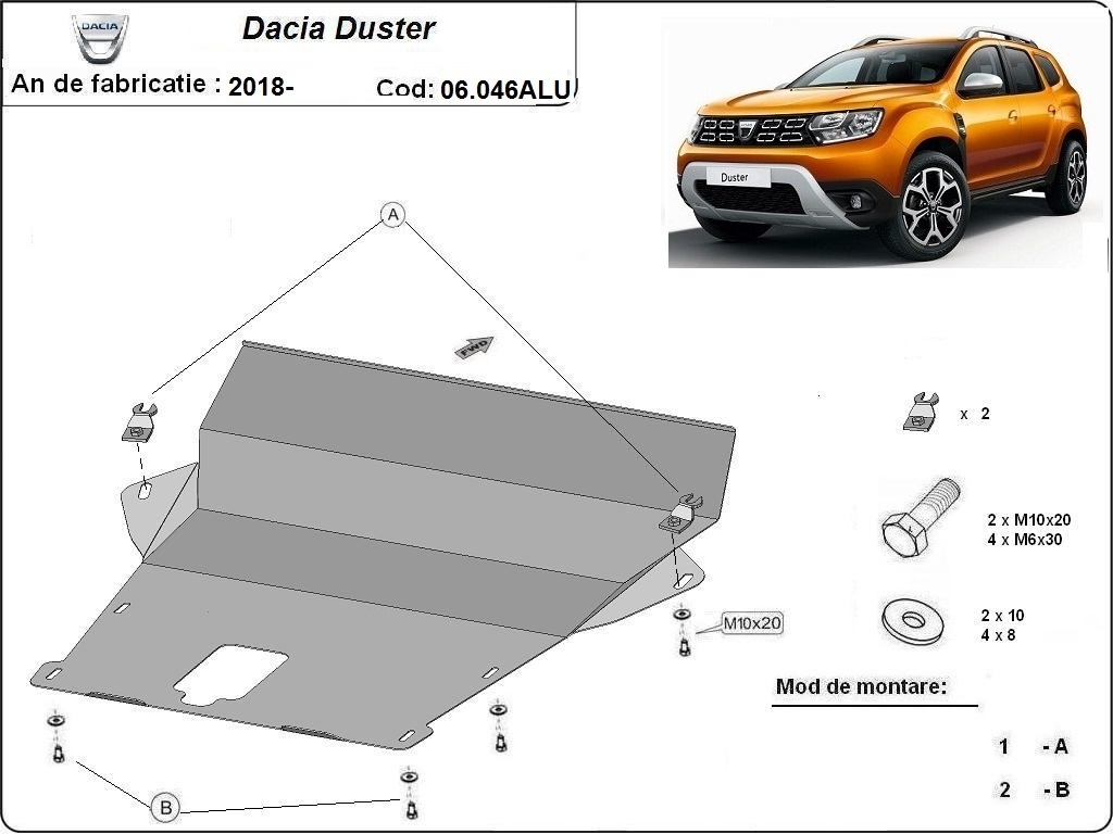 Hliníkový kryt pod olejovou nádrž pro Dacia Duster 2018 - 2024, všechny motory