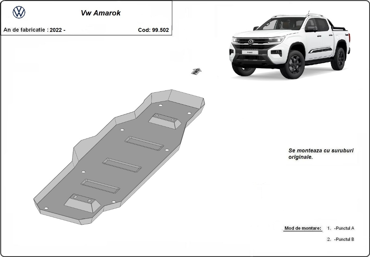 Ocelový kryt palivové nádrže pro Volkswagen Amarok 2 (MB3G9A147CF; 2643728) 2022 - 2026, 450