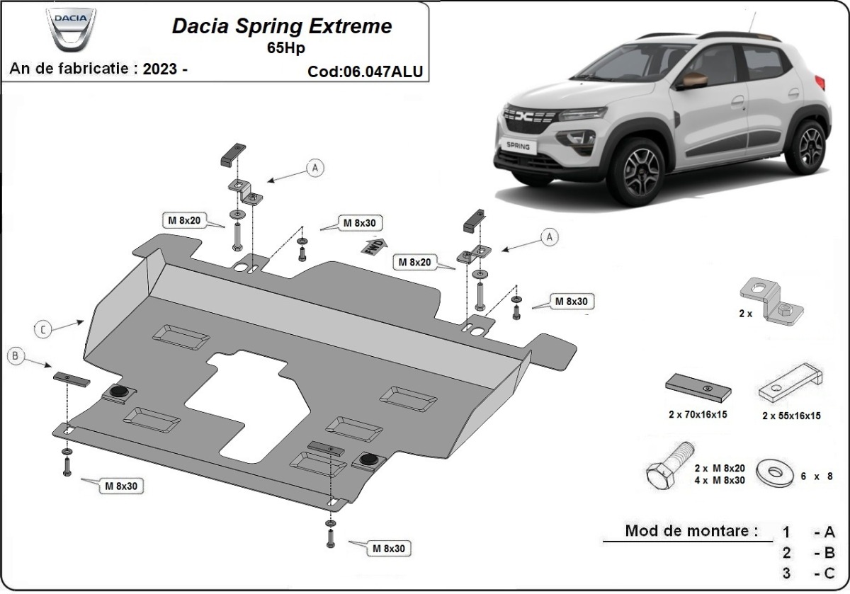 Hliníkový kryt olejové vany pro Dacia Spring Extreme 2023 - 2024, všechny motory