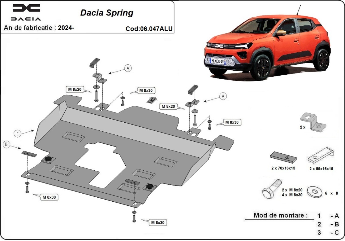 Hliníkový kryt olejové vany pro Dacia Spring 2024 - 2026, všechny motory