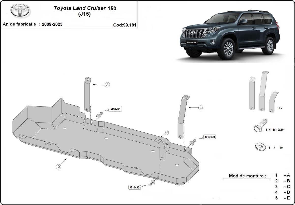 Ocelový kryt palivové nádrže pro Toyota Land Cruiser J150 2009 - 2023, všechny motory