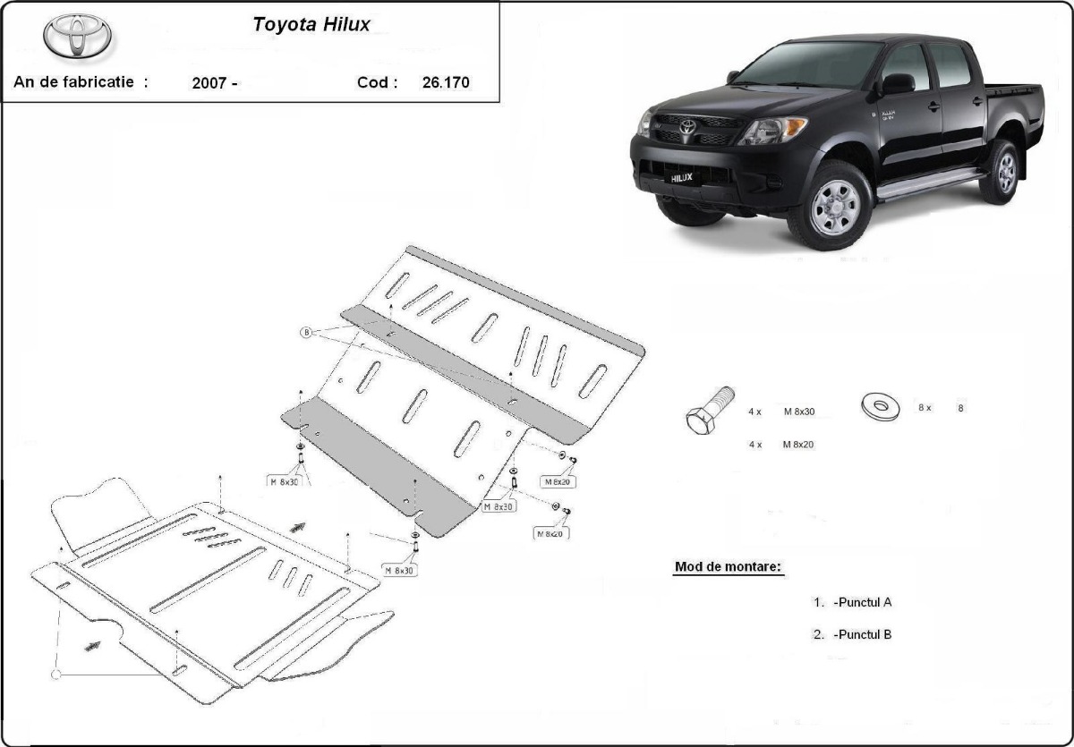 Ocelový kryt olejové vany pro Toyota Hilux 2004 - 2015, všechny motory