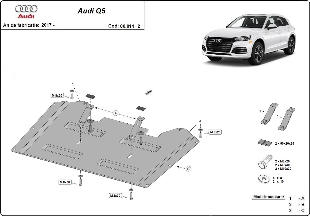 Ocelový kryt rozdělovací převodovky pro Audi Q5 2017 - 2025, všechny motory