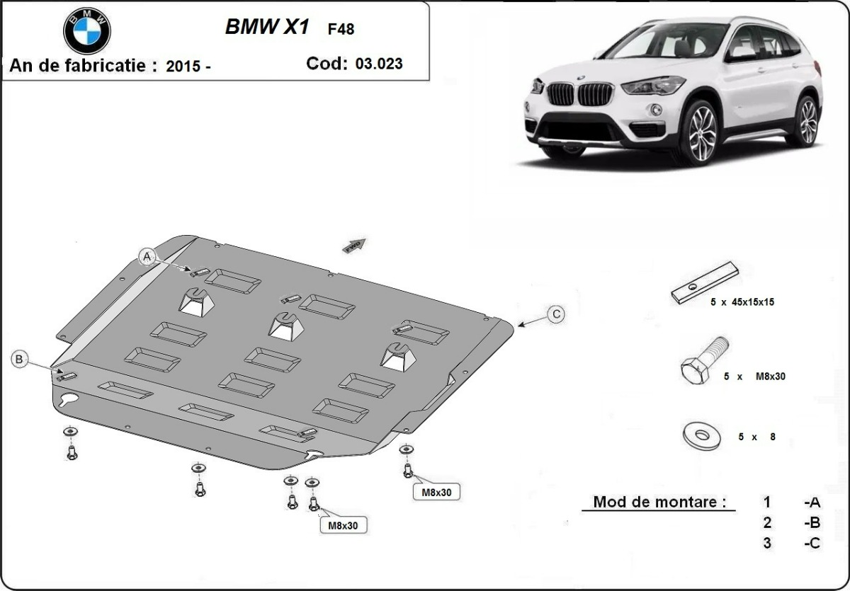 Ocelový kryt olejové vany pro BMW X1 F48 2015 - 2022, všechny motory