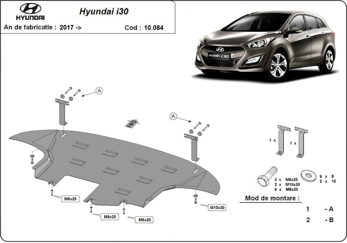 Ocelový kryt olejové vany pro Hyundai I30 2017 - 2026, všechny motory