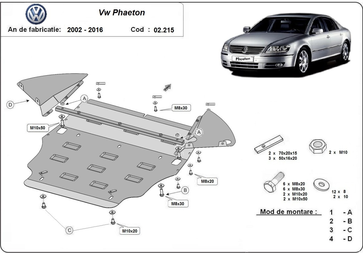 Ocelový kryt olejové vany pro Volkswagen Phaeton 2002 - 2016, všechny motory
