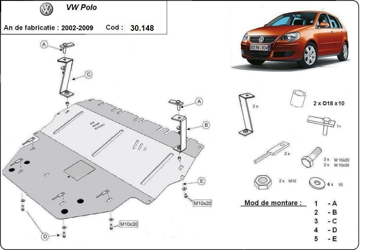 Ocelový kryt olejové vany pro VW Polo - diesel 2002 - 2009, všechny motory