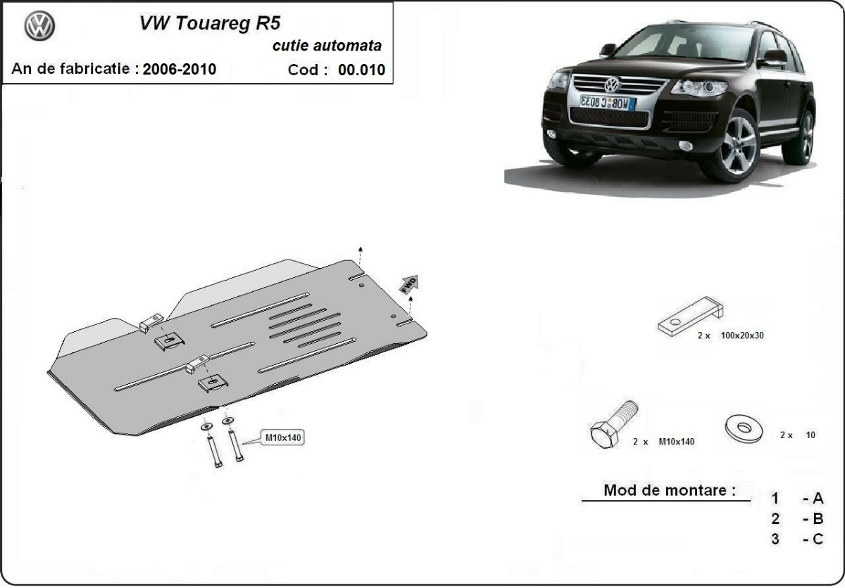 Ocelový kryt automatické převodovky pro Volkswagen Touareg 7L 2006 - 2010, Automat